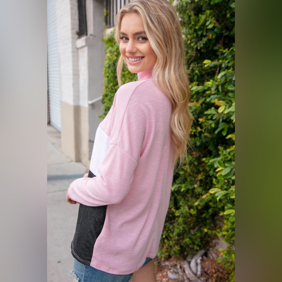 NWT Haptics Blush Colorblock Mock Neck Long Sleeve Top Size S - Picture 7 of 9